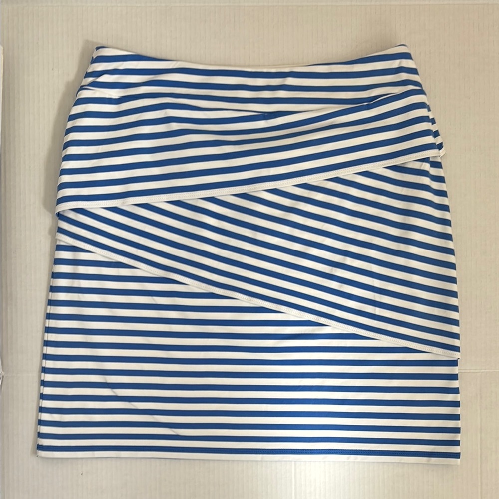 J. McLaughlin Asymmetrical White and Blue Mini Pencil Skirt